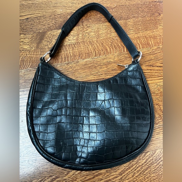 MAURIZIO TAIUTI Black Leather Croc Crocodile Embossed Shoulder Bag Purse Handbag - Picture 1 of 8